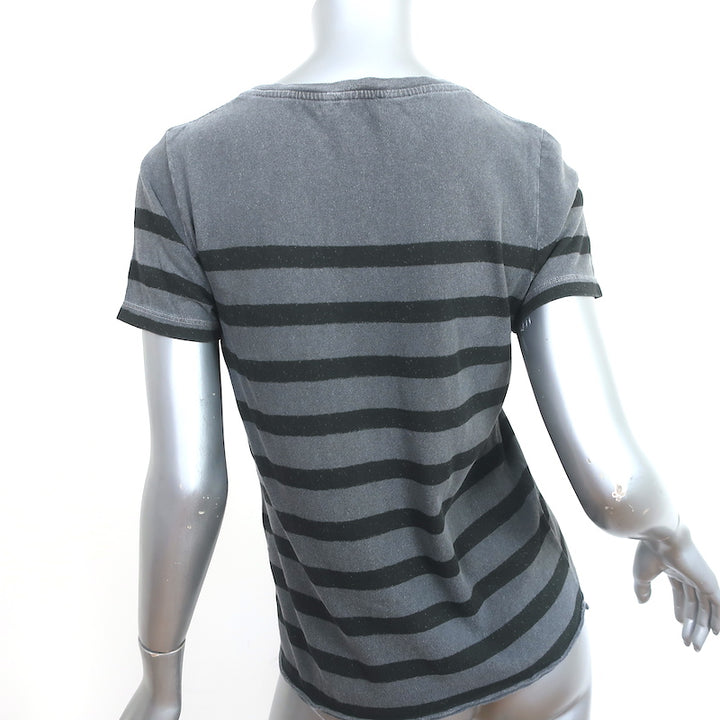 Saint Laurent Striped T-Shirt Gray &amp; Black Cotton Size Small Short Sleeve Top