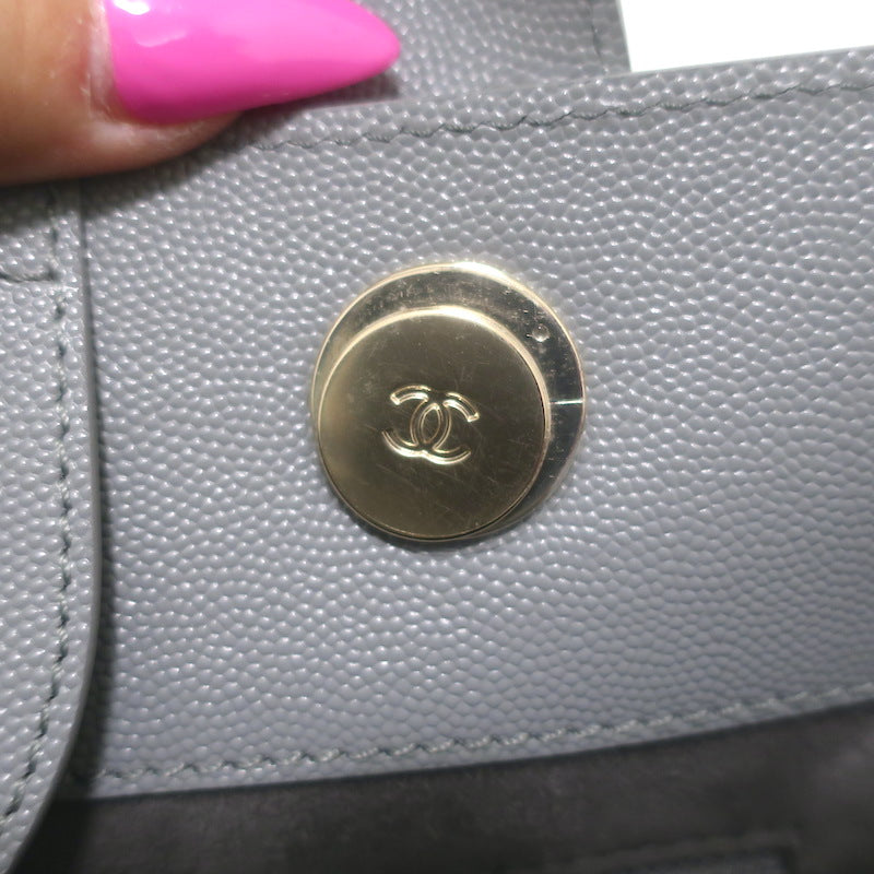 Chanel 20P Large Studded Deauville Tote Bag Grey Caviar Leather NEW