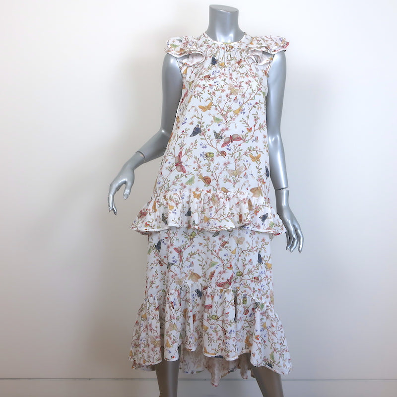 Zimmermann Frilled Tank Midi Dress White Garden Print Silk-Blend Size 0 NEW
