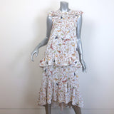 Zimmermann Frilled Tank Midi Dress White Garden Print Silk-Blend Size 0 NEW