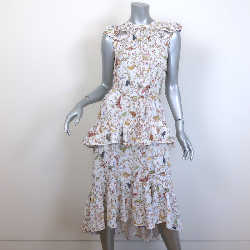 Zimmermann Frilled Tank Midi Dress White Garden Print Silk-Blend Size – Celebrity Owned