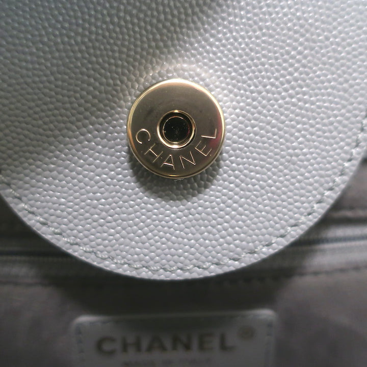 Chanel 20P Large Studded Deauville Tote Bag Grey Caviar Leather NEW