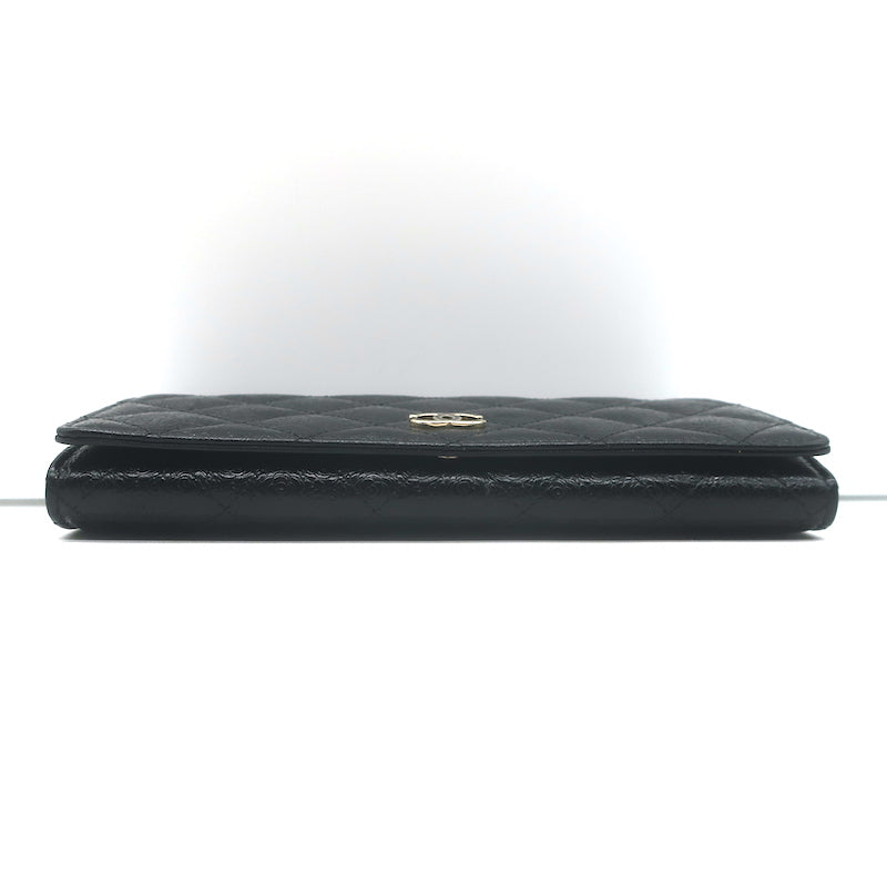 Chanel Camellia-Embossed Quilted Leather L Yen Continental Wallet Black