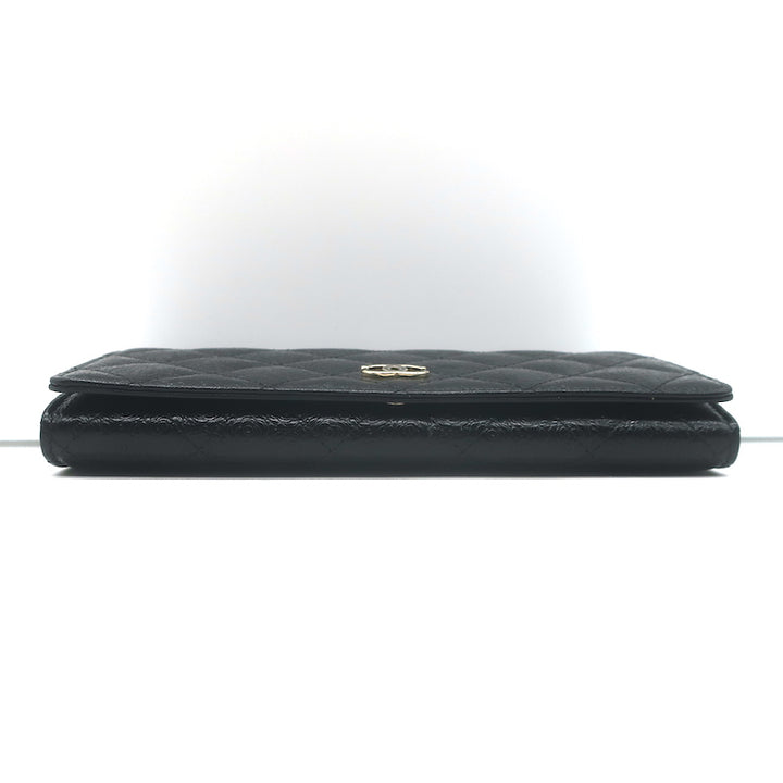 Chanel Camellia-Embossed Quilted Leather L Yen Continental Wallet Black