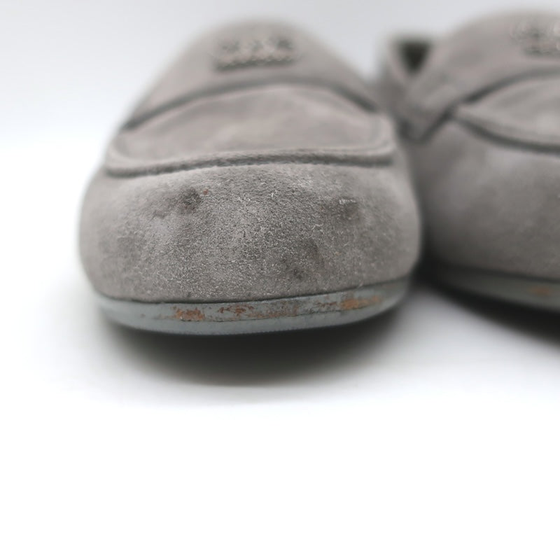 Chanel Chain-Trimmed CC Loafers Gray Suede Size 37
