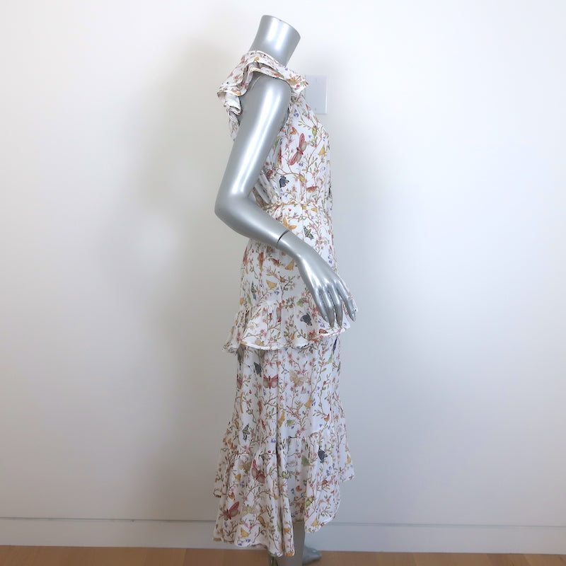 Zimmermann Frilled Tank Midi Dress White Garden Print Silk-Blend Size 0 NEW