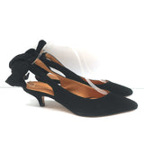 GANNI Sabine Bow Slingback Pumps Black Suede Size 39 Pointed Toe Kitten Heels