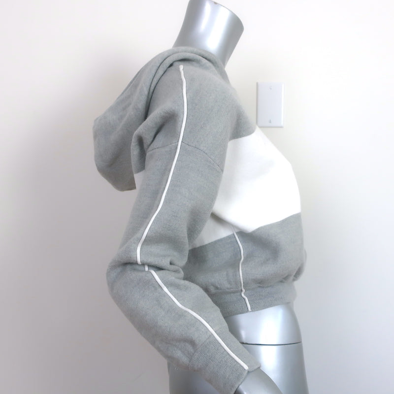 Alice + Olivia Kyle Cropped Hoodie Sweatshirt Gray/White Stretch Wool Size Small