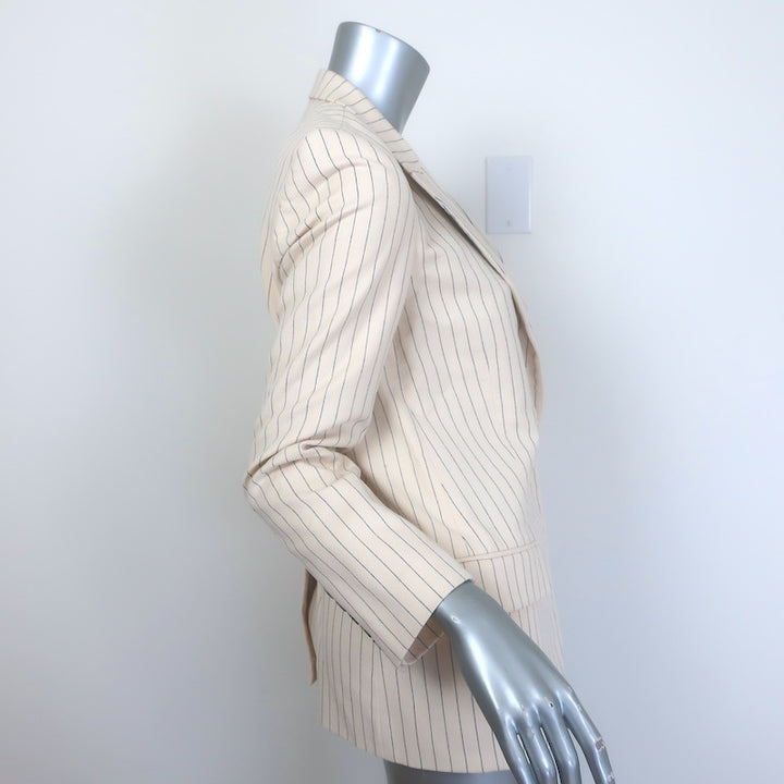 Nili Lotan Don Pinstriped Blazer Ecru Cotton Size 4 One-Button Jacket
