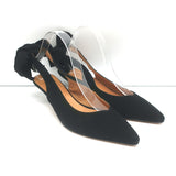 GANNI Sabine Bow Slingback Pumps Black Suede Size 39 Pointed Toe Kitten Heels