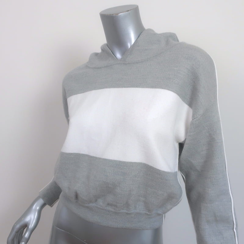 Alice + Olivia Kyle Cropped Hoodie Sweatshirt Gray/White Stretch Wool Size Small