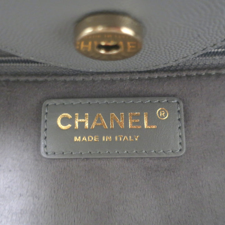 Chanel 20P Large Studded Deauville Tote Bag Grey Caviar Leather NEW