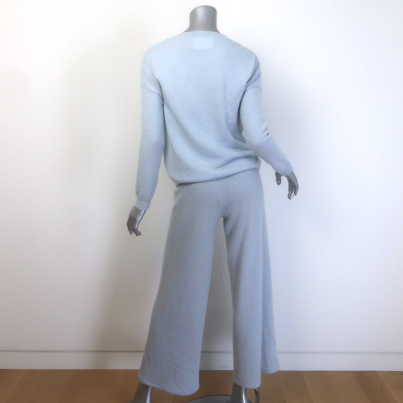 Lisa Yang Cashmere Crewneck Sweater &amp; Wide Leg Pants Set Dusty Blue Size 0