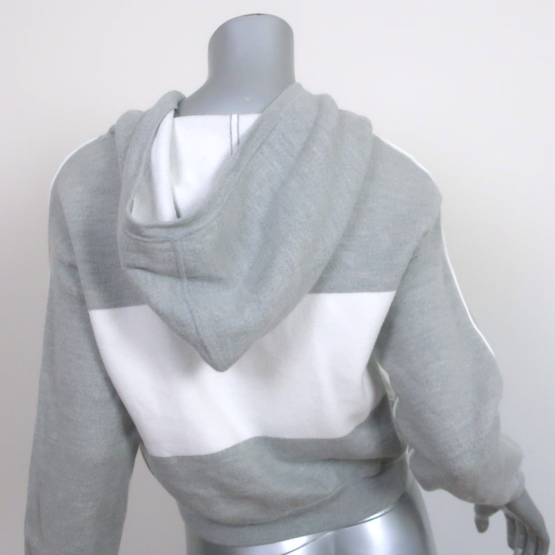 Alice + Olivia Kyle Cropped Hoodie Sweatshirt Gray/White Stretch Wool Size Small