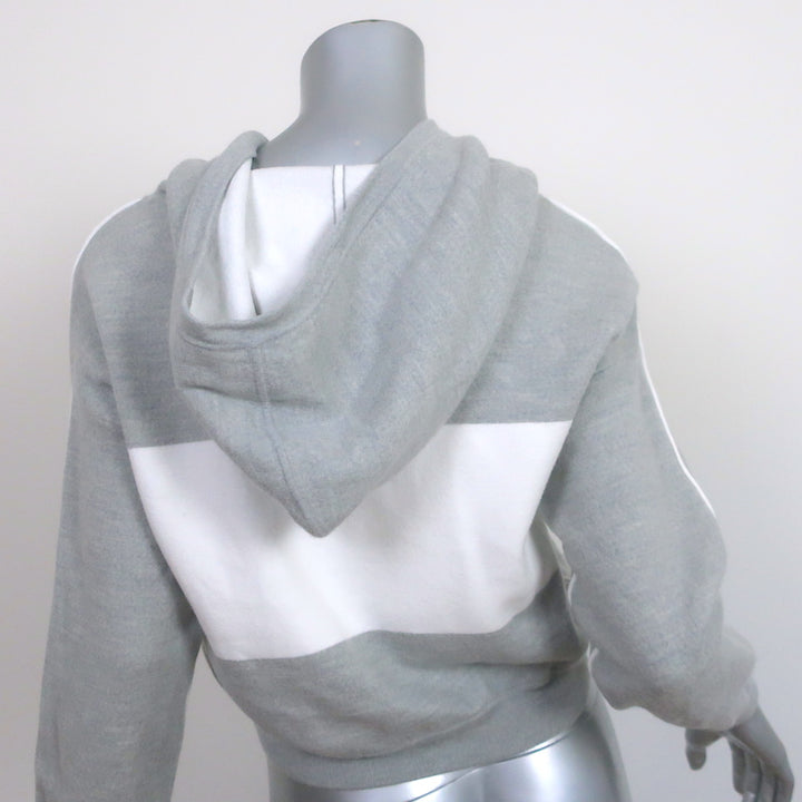 Alice + Olivia Kyle Cropped Hoodie Sweatshirt Gray/White Stretch Wool Size Small