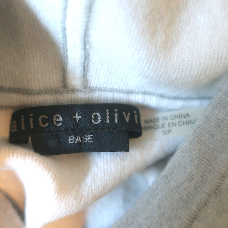 Alice + Olivia Kyle Cropped Hoodie Sweatshirt Gray/White Stretch Wool Size Small