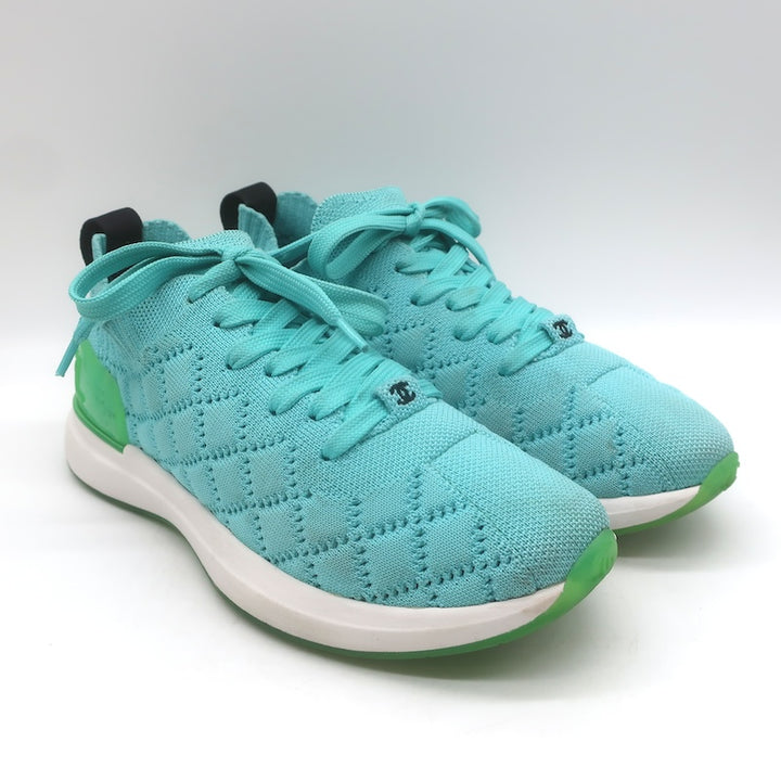 Chanel Quilted Knit Low Top Sneakers Blue Size 37.5
