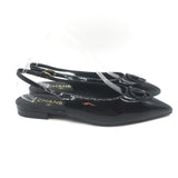 Chanel Heart CC Pointed Toe Slingback Flats Black Patent Leather Size 37.5 NEW