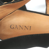 GANNI Sabine Bow Slingback Pumps Black Suede Size 39 Pointed Toe Kitten Heels
