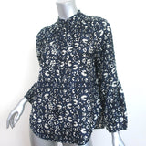 Apiece Apart Bravo Popover Top Navy Printed Silk Size 0 Long Sleeve Blouse