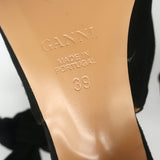 GANNI Sabine Bow Slingback Pumps Black Suede Size 39 Pointed Toe Kitten Heels