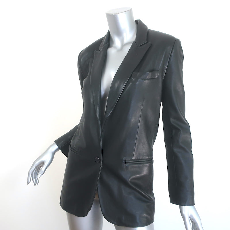 SPRWMN Leather Blazer Black Size Extra Small One-Button Jacket