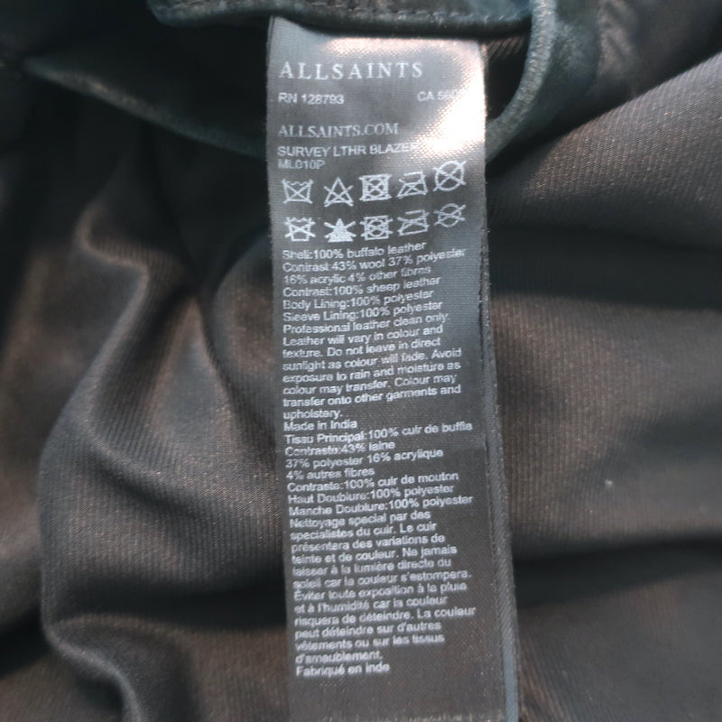 AllSaints Survey Double Layered Leather Blazer Black Size Medium