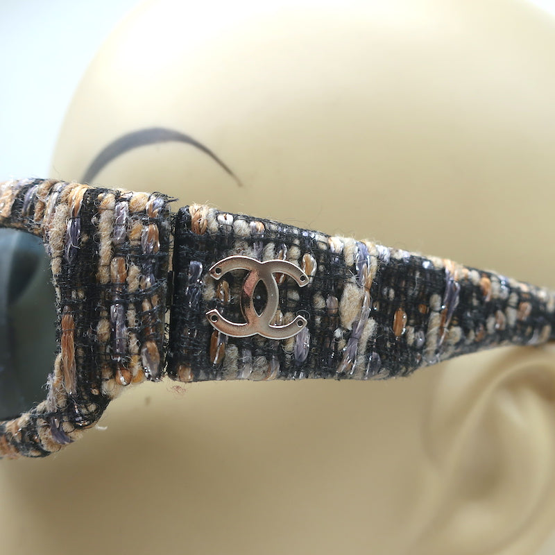 Chanel Metallic Tweed Rectangular Sunglasses Black/Multi