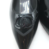 Chanel Heart CC Pointed Toe Slingback Flats Black Patent Leather Size 37.5 NEW