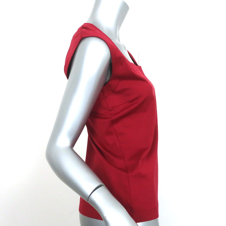 Akris Punto Cap Sleeve Square Neck Top Red Stretch Cotton Size US 8