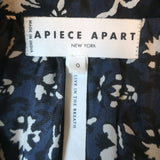 Apiece Apart Bravo Popover Top Navy Printed Silk Size 0 Long Sleeve Blouse