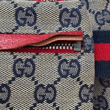 Gucci GG Supreme Double Pocket Belt Bag Beige Canvas & Red Leather Crossbody