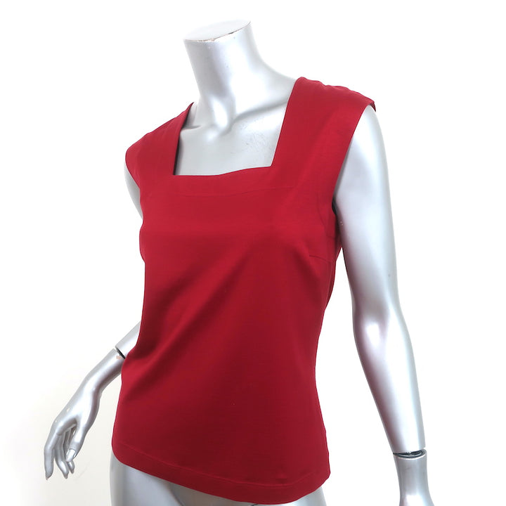Akris Punto Cap Sleeve Square Neck Top Red Stretch Cotton Size US 8