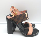 Louis Vuitton Passenger Sandals Ebony Damier Canvas & Pink Leather Size 39