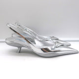 Prada Kitten Heel Slingback Pumps Silver Mirrored Leather Size 40