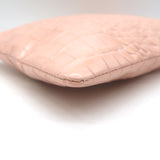 Clare V. Crocodile-Embossed Large Clutch Bag Light Pink Leather NEW