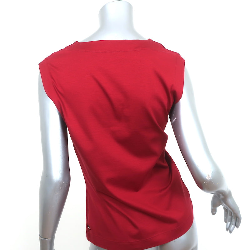Akris Punto Cap Sleeve Square Neck Top Red Stretch Cotton Size US 8