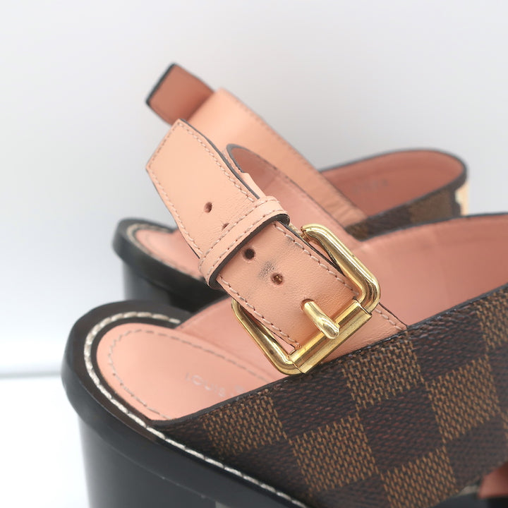 Louis Vuitton Passenger Sandals Ebony Damier Canvas &amp; Pink Leather Size 39