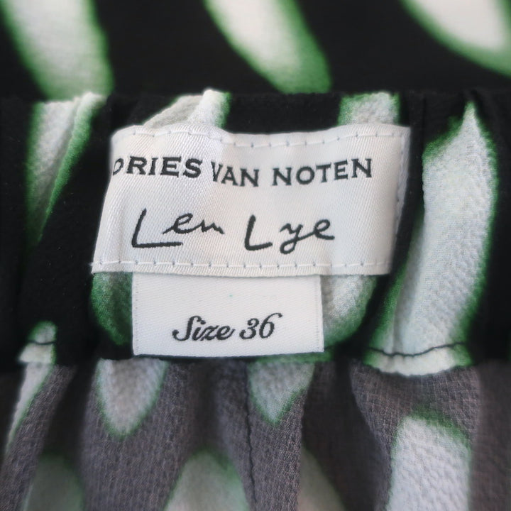 Dries Van Noten Len Lye Palmira Tapered Pants Black Printed Crepe Size 36