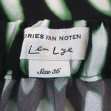 Dries Van Noten Len Lye Palmira Tapered Pants Black Printed Crepe Size 36