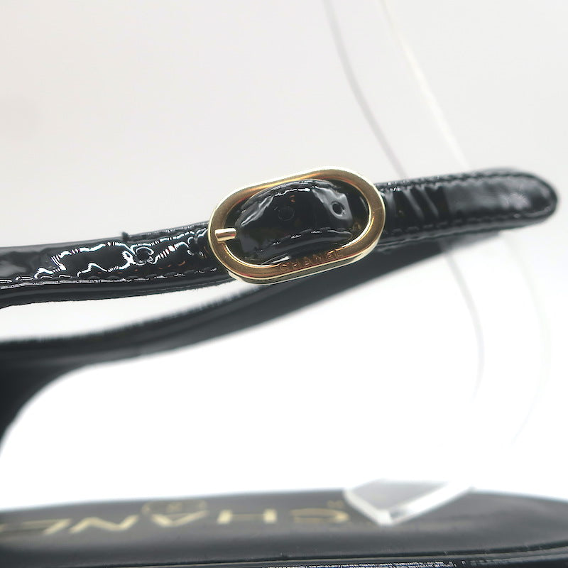 Chanel Heart CC Pointed Toe Slingback Flats Black Patent Leather Size 37.5 NEW