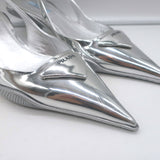 Prada Kitten Heel Slingback Pumps Silver Mirrored Leather Size 40