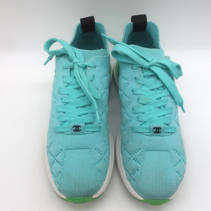 Chanel Quilted Knit Low Top Sneakers Blue Size 37.5
