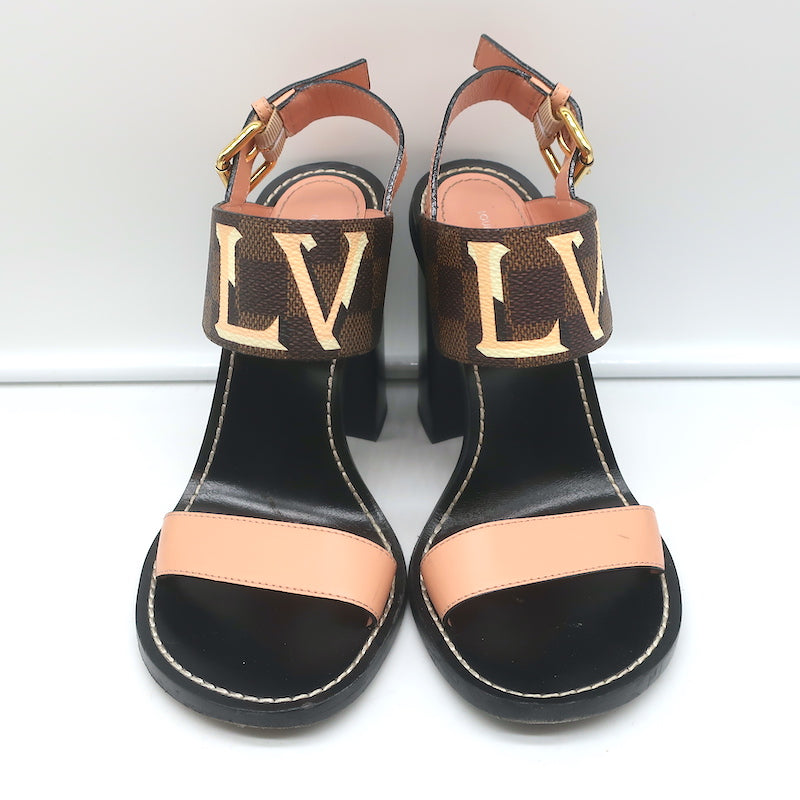 Louis Vuitton Passenger Sandals Ebony Damier Canvas &amp; Pink Leather Size 39