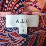 A.L.C. Elodie Ruched Midi Dress Pink Printed Stretch Silk Size 2