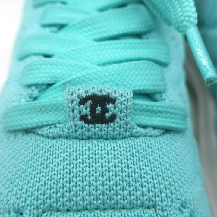 Chanel Quilted Knit Low Top Sneakers Blue Size 37.5