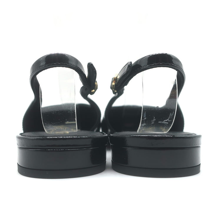 Chanel Heart CC Pointed Toe Slingback Flats Black Patent Leather Size 37.5 NEW