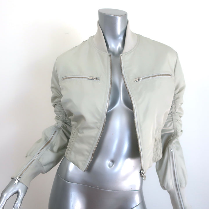 IRO Arley Cropped Ruched Bomber Jacket Light Gray Size 34