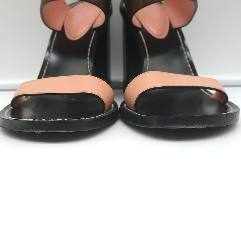 Louis Vuitton Passenger Sandals Ebony Damier Canvas &amp; Pink Leather Size 39