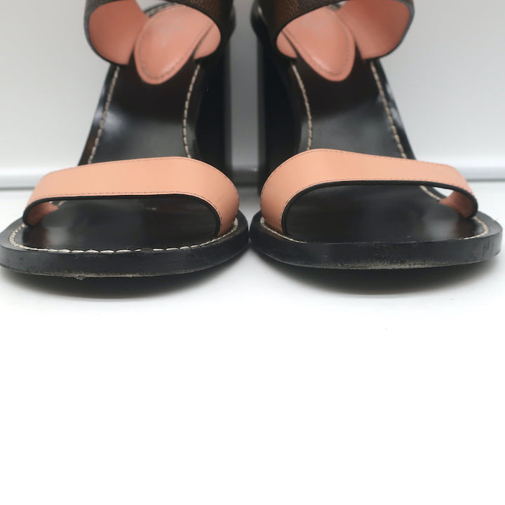 Louis Vuitton Passenger Sandals Ebony Damier Canvas &amp; Pink Leather Size 39